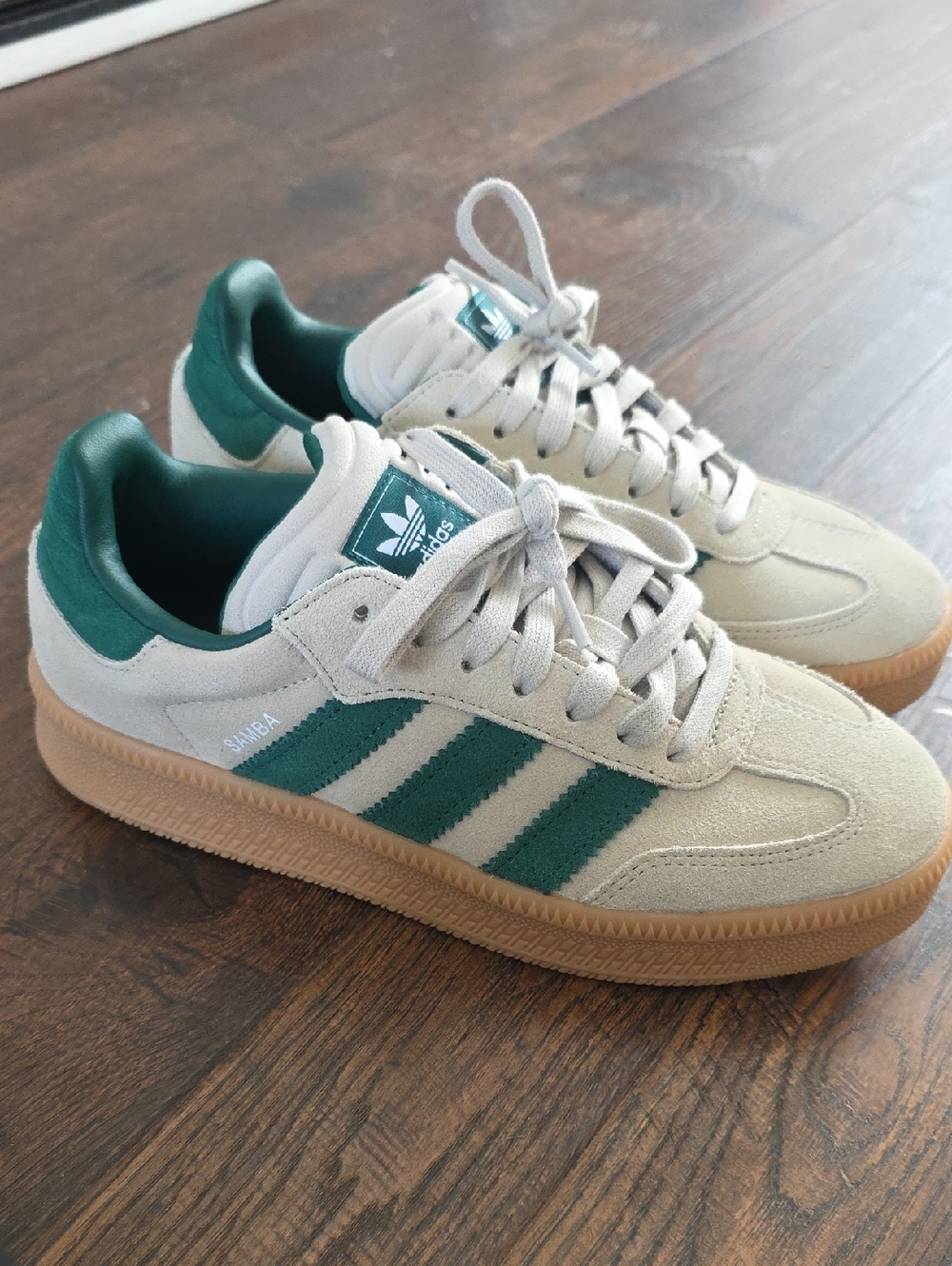 Adidas Suede Samba Sneakers Green With Dark Green Stripes and Gum Sole